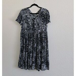 Woman Within Empire Waist Dress Plus 14W Dark Floral Black Short Sleeve V-neck